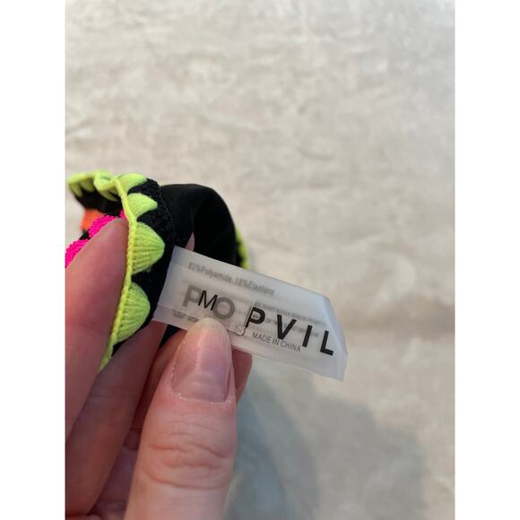 NWT POPVIL High Waisted Cut Cheeky Two Piece Swimsuit Medium Black Neon Shell - Picture 9 of 14